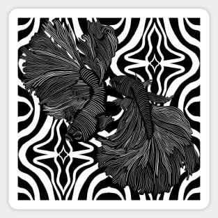 Two Betta Fish on Black and White Pattern Sticker